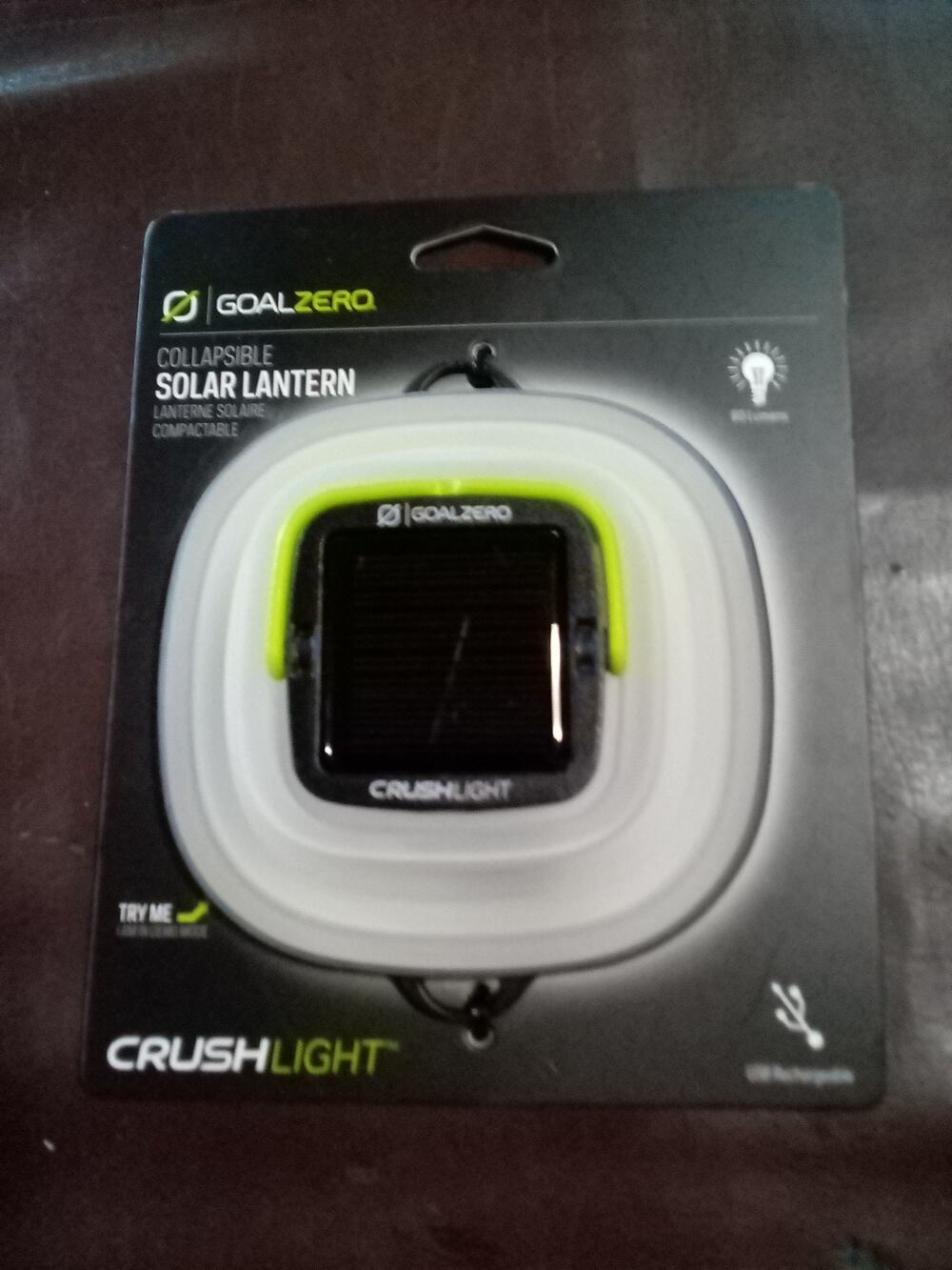 NEW Goal Zero CRUSH LIGHT Collapsible 60 Lumens Solar Lantern USB Rechargeable